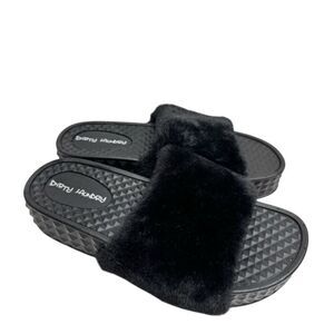 Dirty Laundry Slide Shoes Size 9 Black Open Toe Sonny Fur Sandals